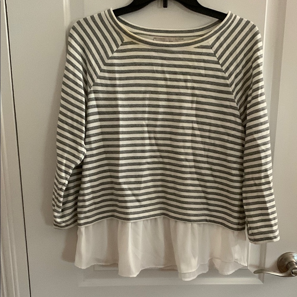Loft Elegant Striped Gray and White Blouse